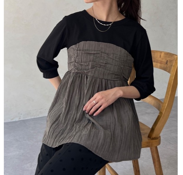 アウトレット限定商品】Chez toi ビスチェドッキング6分袖プルオーバー