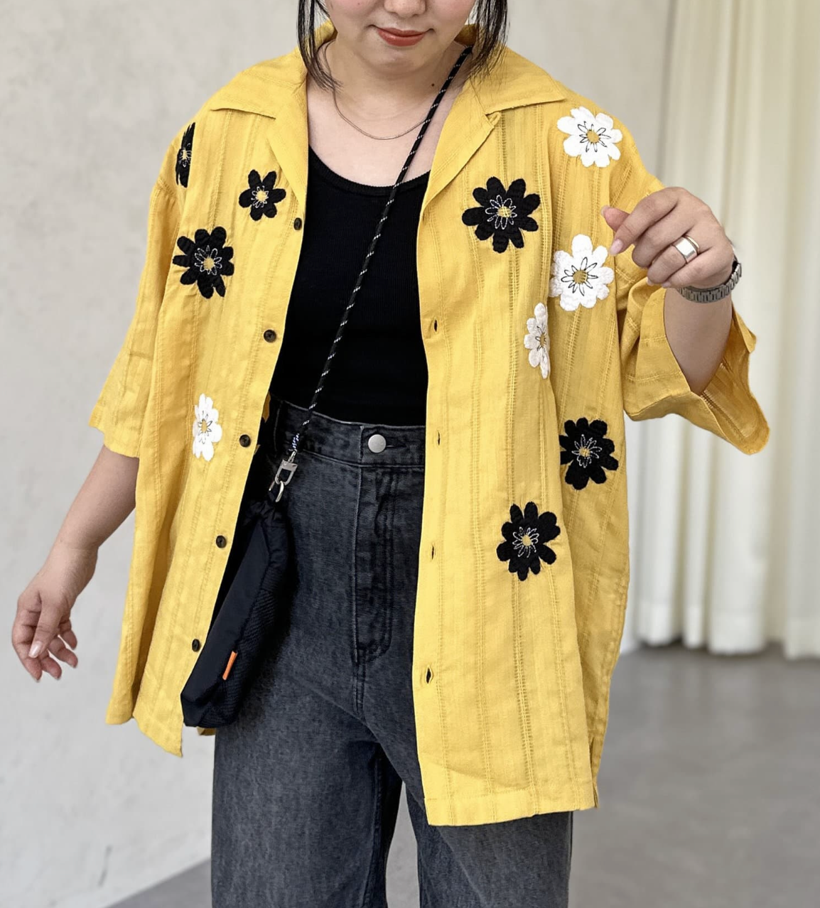 新品タグ付　ピッコーネ　シャツ アウトレット限定商品】ドビーアソート刺繍開襟シャツ｜チャオ