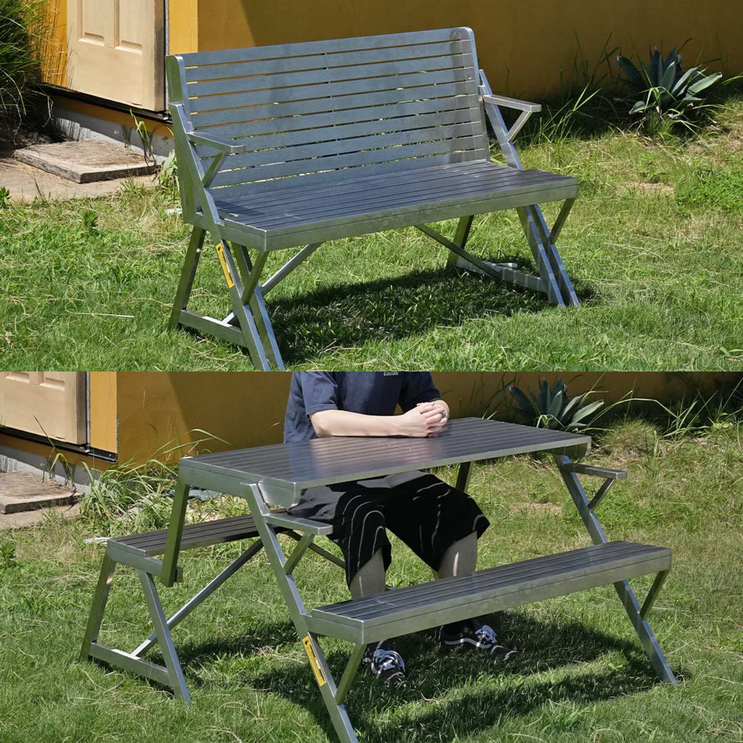 テーブル・チェア・ハンモック DULTON STAINLESS TABLE & BENCH WPC 送料FREE対象】1人で簡単！ベンチからテーブルに変化する
