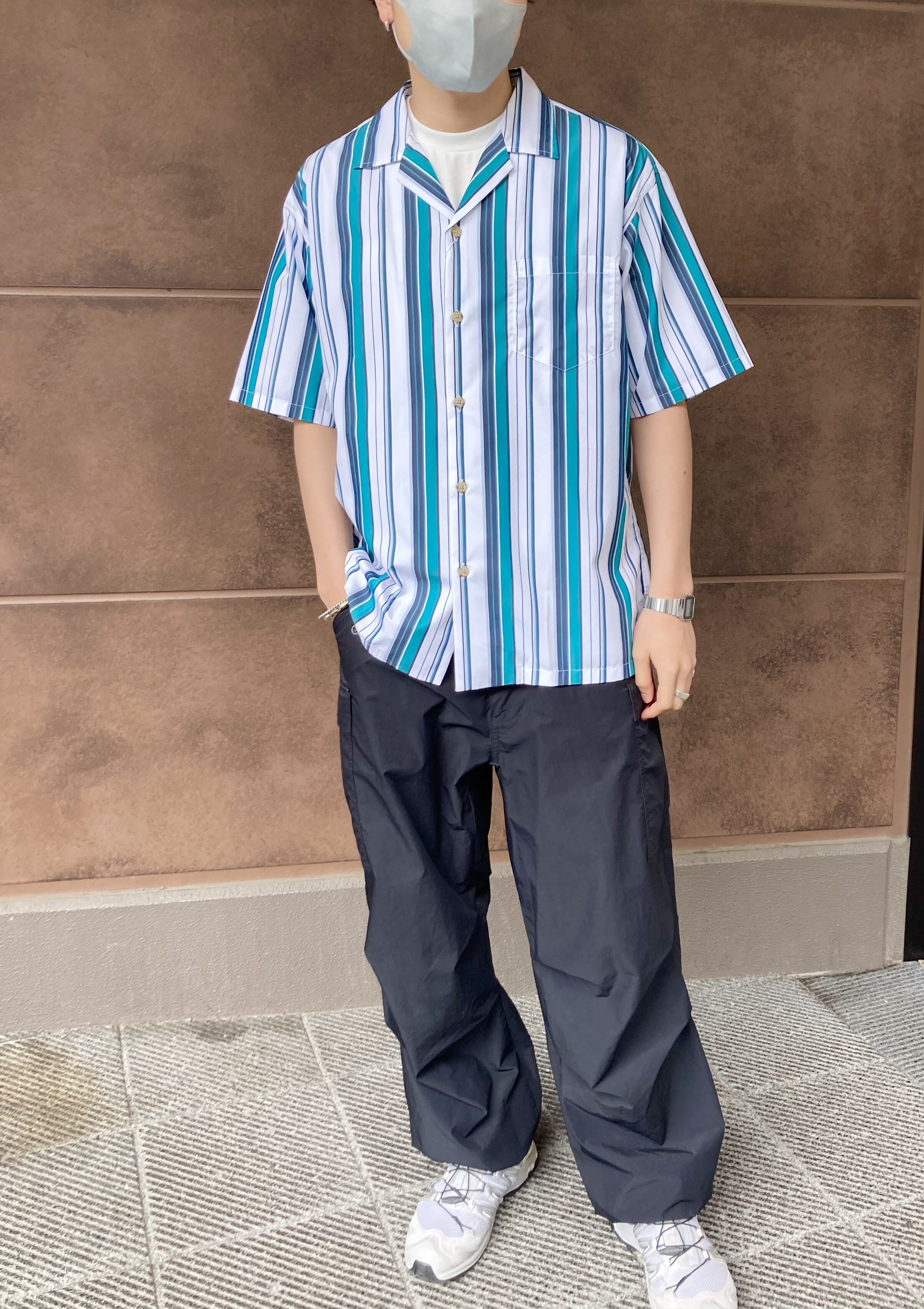 50%off✨Men's⭐️マルチストライプオープンカラーシャツ｜ノーリーズ