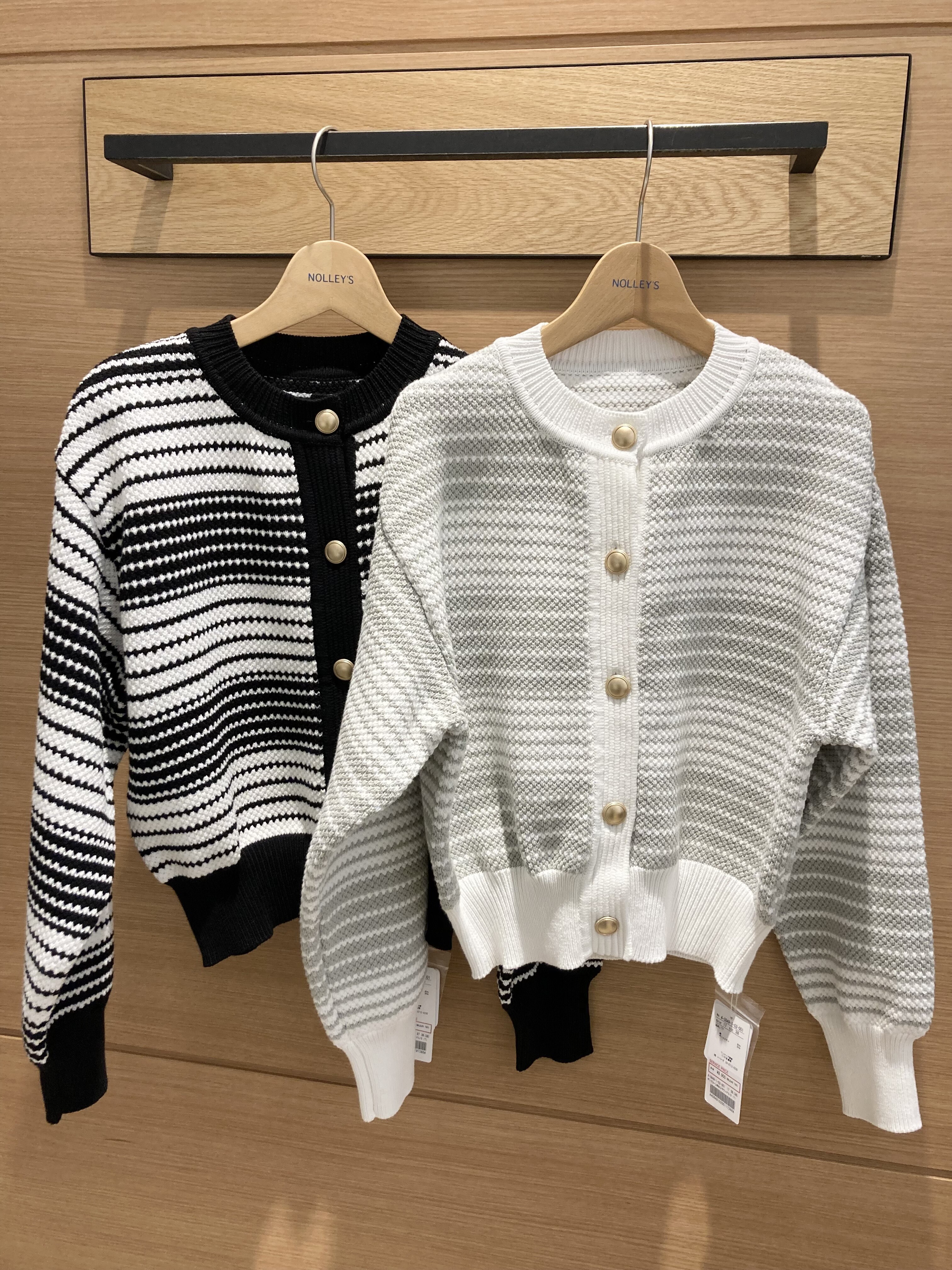 Random RIBシャツカーディガン ホワイト/ブラック　ボーダー ⭐️ランダムボーダーカーディガン⭐️｜ノーリーズアウトレット