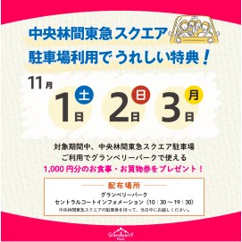 【11月1日～3日限定】中央林間東急スクエア 駐車場ご利用で「お食事・お買物券」プレゼント