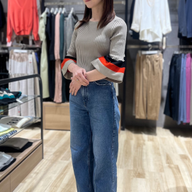 袖配色5分袖リブニットPO入荷♪