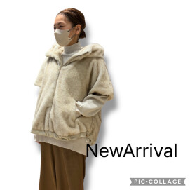 5部袖ファーフードベスト