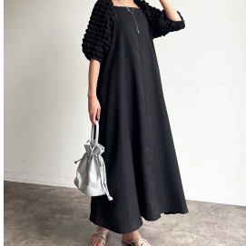 【アウトレット限定商品】chez toi ポップコーンスリーブワンピース