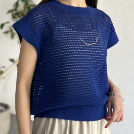 【アウトレット限定商品】Chez toi コットンメッシュニットフレンチプルオーバー