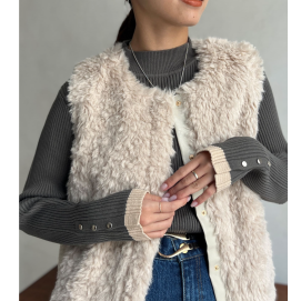 【アウトレット限定商品】Chez toi 配色袖口ボタンハイネックプルオーバー
