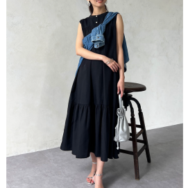 【アウトレット限定商品】chez toi ヘンリーネックフロントティアードワンピース