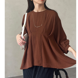 【Chez toi】マイナス3キロ見え！7分袖ウエストタックペプラムブラウス