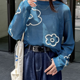 【アウトレット限定商品】CPCM コード刺繍花柄メッシュニット