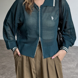 【アウトレット限定商品】CPCM【U.S. POLO ASSN.】襟付きメッシュカーディガン