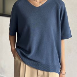 【アウトレット限定商品】Chez toi NEW Vネック5分袖シャリニットプルオーバー