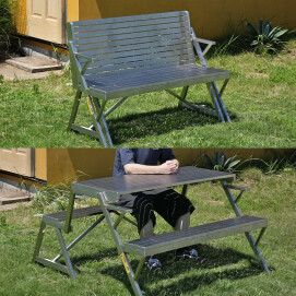 【送料FREE対象】1人で簡単！ベンチからテーブルに変化する"STAINLESS TABLE & BENCH"