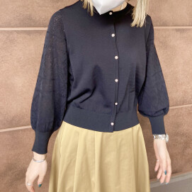 30%off💛袖レース柄パールボタンカーディガン💛
