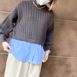 💛ケーブルニットxシャツドッキングニット💛