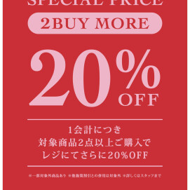 2点以上購入でレジにて20％OFF