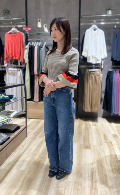 袖配色5分袖リブニットPO入荷♪