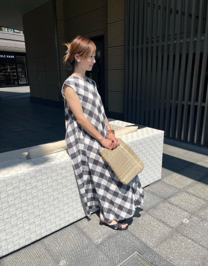リネン混チェック柄マキシワンピース👗新作入荷✨✨