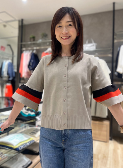 袖配色5分袖リブニットPO入荷♪