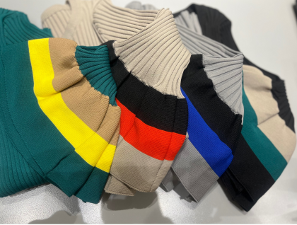 袖配色5分袖リブニットPO入荷♪