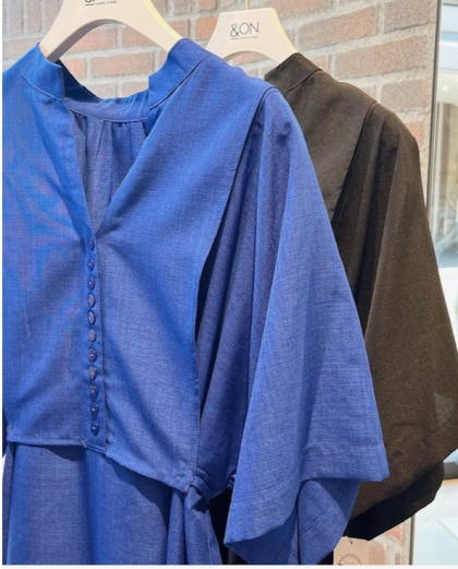 新作入荷✨ウエストリボンキーネック半袖ワンピース👗