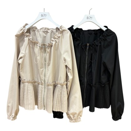 裾プリーツジップブルゾン