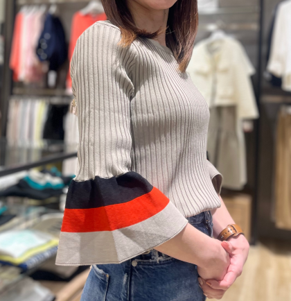 袖配色5分袖リブニットPO入荷♪
