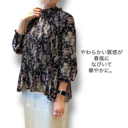 ペイズリーがらプリーツブラウス