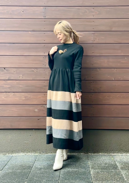 配色ニットフレアワンピース👗新作入荷✨✨