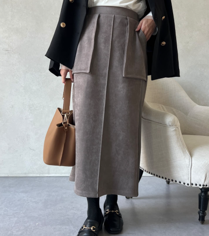 【アウトレット限定商品】Chez toi スエード×リブナロースカート