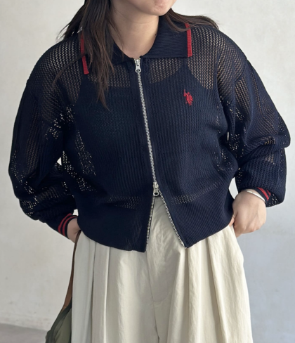 【アウトレット限定商品】CPCM【U.S. POLO ASSN.】襟付きメッシュカーディガン