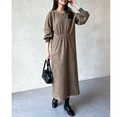 【アウトレット限定商品】Chez toi  スエード×リブ前後2WAYワンピース