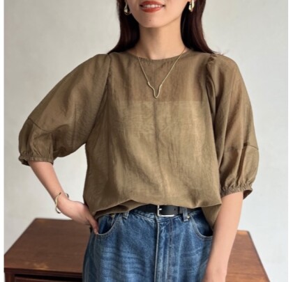 【アウトレット限定商品】Chez toi ランタンスリーブセミシアーブラウス