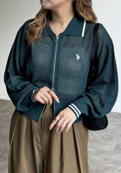 【アウトレット限定商品】CPCM【U.S. POLO ASSN.】襟付きメッシュカーディガン