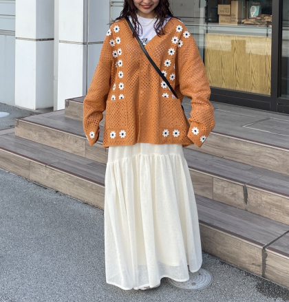 【アウトレット限定商品】クロシェ編みカーデ