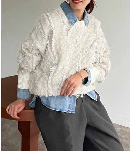 【アウトレット限定商品】Chez toi フリンジシャギニットプルオーバー