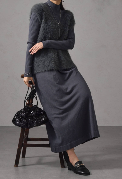 【アウトレット限定商品】Chez toi シャギーベスト×ニットワンピース