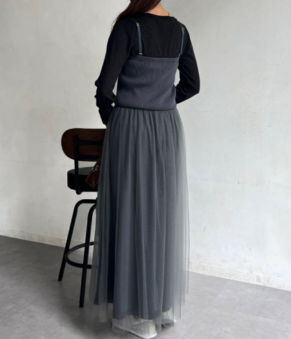 【アウトレット限定商品】Chez toi リブニット×チュールキャミワンピース
