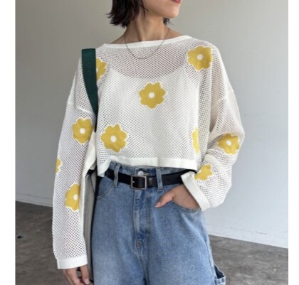 【アウトレット限定商品】花柄メッシュカーデ