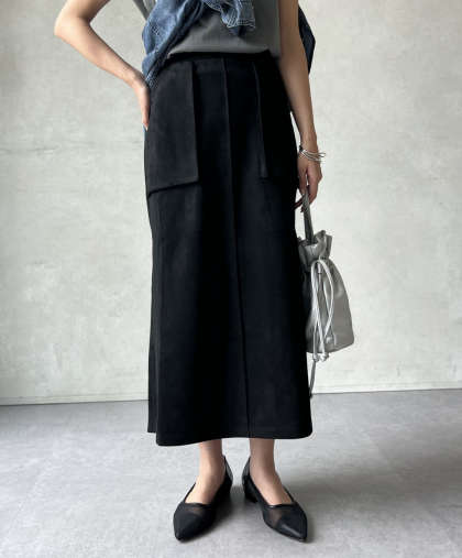 【アウトレット限定商品】Chez toi スエード×リブナロースカート