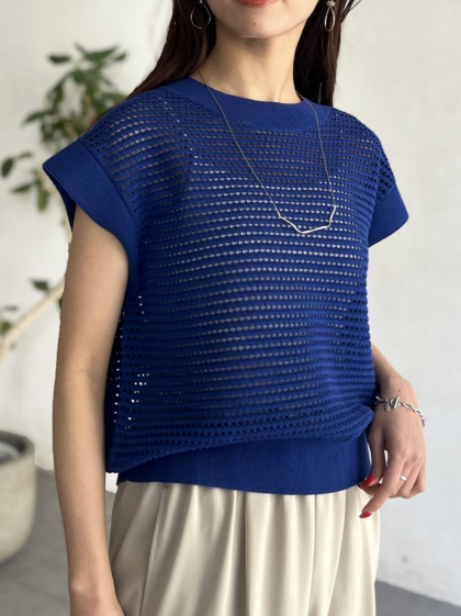 【アウトレット限定商品】Chez toi コットンメッシュニットフレンチプルオーバー