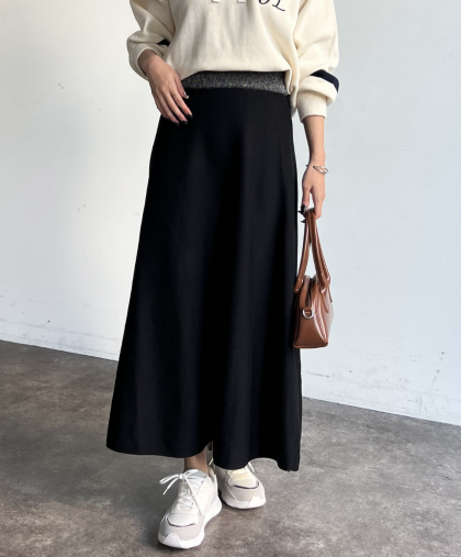 【アウトレット限定商品】Chez toi ウエストラメニットフレアスカート