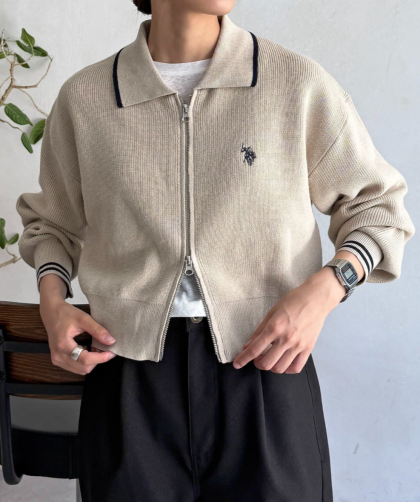 【アウトレット限定商品】CPCM 【U.S. POLO ASSN.】襟付きジップカーディガン