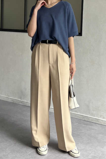 【アウトレット限定商品】Chez toi NEW Vネック5分袖シャリニットプルオーバー