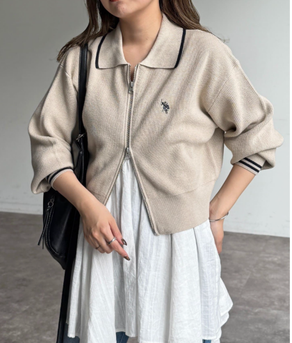 【アウトレット限定商品】CPCM 【U.S. POLO ASSN. 】襟付きジップカーディガン