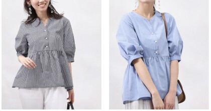 【chez toi】パールボタンギャザー切替ブラウス