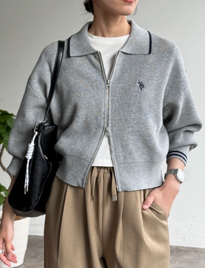 【アウトレット限定商品】CPCM 【U.S. POLO ASSN. 】襟付きジップカーディガン