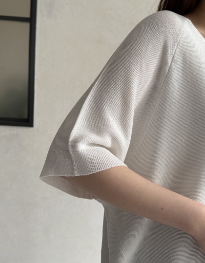 【アウトレット限定商品】Chez toi NEW Vネック5分袖シャリニットプルオーバー