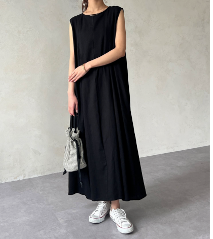【アウトレット限定商品】BACKタックノースリリネンワンピース