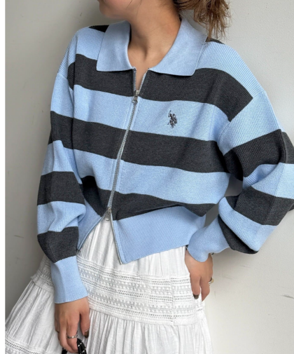 【アウトレット限定商品】CPCM 【U.S. POLO ASSN. 】襟付きジップカーディガン